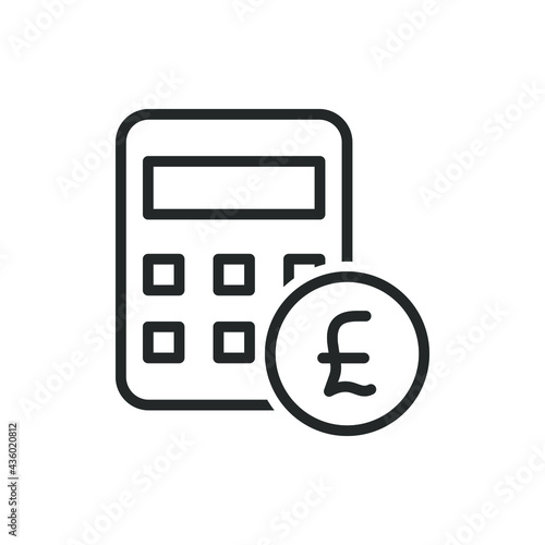 Pound coin with calculator. Budget, accounting line icon. Money calculation symbol concept isolated on white background. Vector illustration