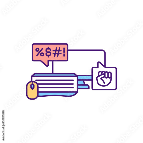 Posting aggressive online comments in social media RGB color icon. Sending negative content. Anonymity in online interactions and disputes. Cyberbullying someone. Isolated vector illustration