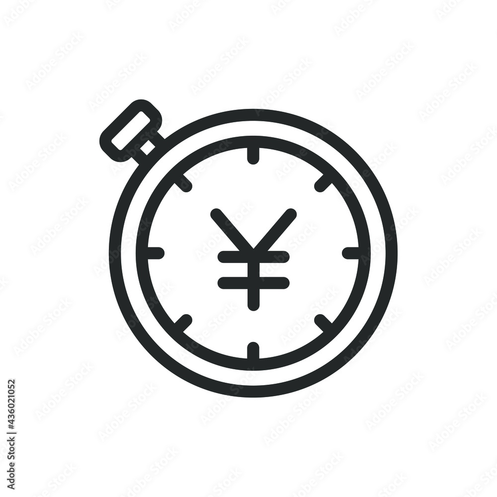 Stopwatch with yuan sign. Time is money line icon. Quick and easy loan. Vector illustration Stopwatch with yuan sign. Time is money line icon. Quick and easy loan. Vector illustration