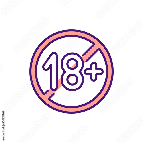 Adult content blocking RGB color icon. Parental control. Limiting access to adult material. Potential harmful content restriction. Filtering inappropriate information. Isolated vector illustration