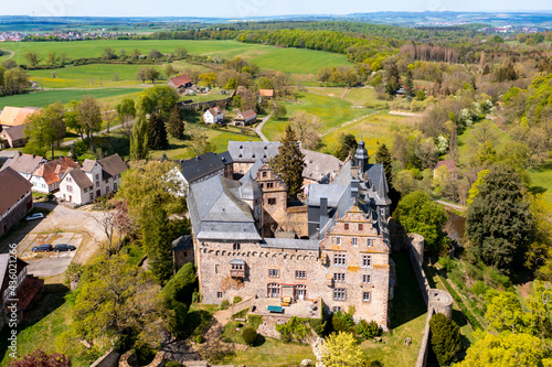 Aerial view, Medieval castle Eisenbach, Lauterbach, Vogelsberg, Hesse, Germany, photo