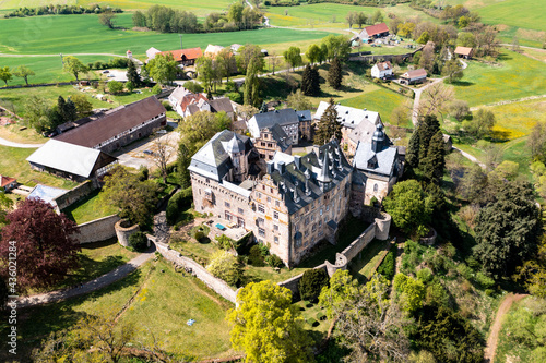 Aerial view, Medieval castle Eisenbach, Lauterbach, Vogelsberg, Hesse, Germany,