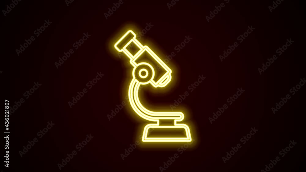 Glowing neon line Microscope icon isolated on black background. Chemistry, pharmaceutical instrument, microbiology magnifying tool. 4K Video motion graphic animation Glowing neon line Microscope icon isolated on black background. Chemistry, pharmaceutical instrument, microbiology magnifying tool. 4K Video motion graphic animation