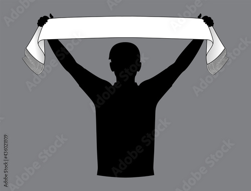 White Soccer Scarf With Men Cheering Template, Vector File