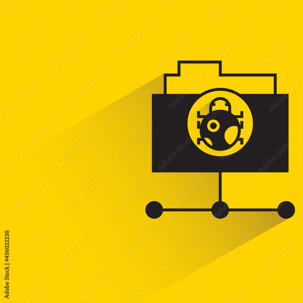 folder and malware icon shadow on yellow background folder and malware icon shadow on yellow background