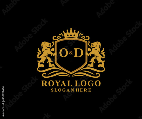 Initial OD Letter Lion Royal Luxury Logo template in vector art for Restaurant, Royalty, Boutique, Cafe, Hotel, Heraldic, Jewelry, Fashion and other vector illustration.