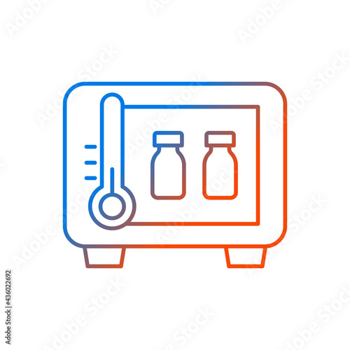 Vaccine storage gradient linear vector icon. Refrigerator with drug vials. Storing pharmaceutical supplies. Thin line color symbols. Modern style pictogram. Vector isolated outline drawing
