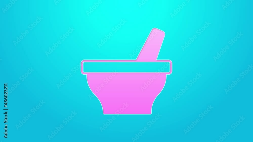 Pink line Mortar and pestle icon isolated on blue background. 4K Video motion graphic animation Pink line Mortar and pestle icon isolated on blue background. 4K Video motion graphic animation