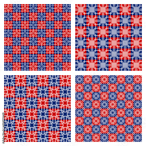 Ornamental Seamless Pattern in Red and Blue Color Vector