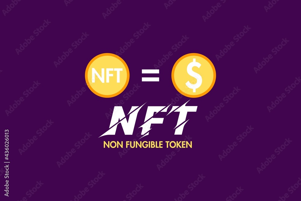 Naklejka premium No fungible Token unique cryptocurrency. Vector illustration banner volcano erupts in NFT coins. 