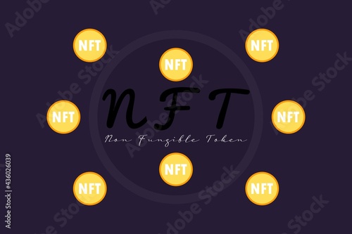 NFT nonfungible tokens vector background. Unique cryptocurrency nft on dark background. Pay for unique collectibles in games or art.