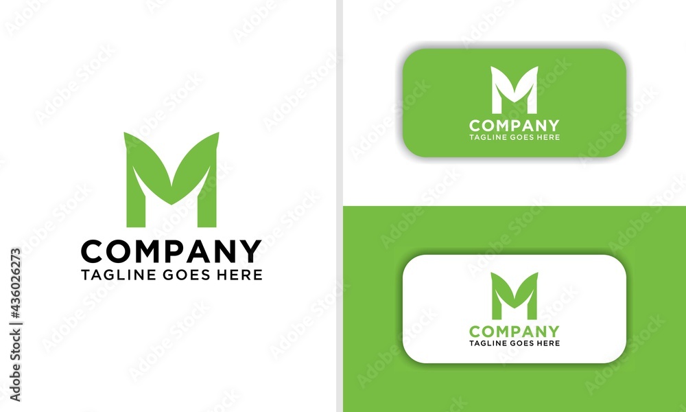 letter m logo leaves green eco icon vector. blank for business card ...