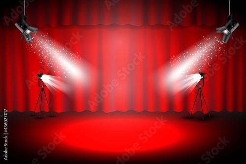 stage with red curtains and spotlight