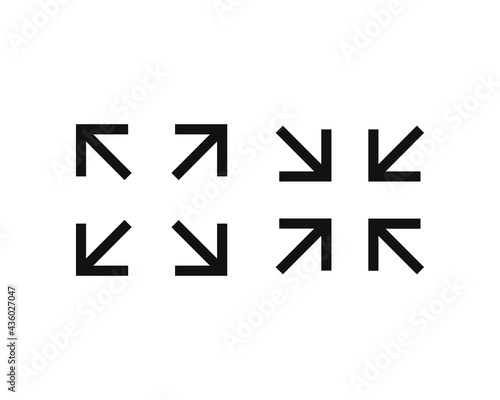 Enlarge and downsize vector icon symbol set. Fullscreen maximize and minimize button. Screen size sign.