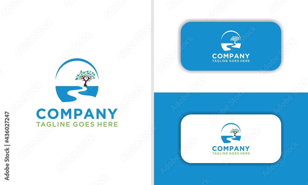 River Tree logo template. An excellent logo template suitable for any business related to eco, green, nature, consulting, socail etc.This logo features with oak tree and a river. blank for business ca River Tree logo template. An excellent logo template suitable for any business related to eco, green, nature, consulting, socail etc.This logo features with oak tree and a river. blank for business ca