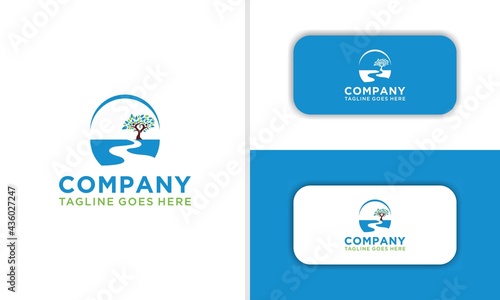 River Tree logo template. An excellent logo template suitable for any business related to eco, green, nature, consulting, socail etc.This logo features with oak tree and a river. blank for business ca