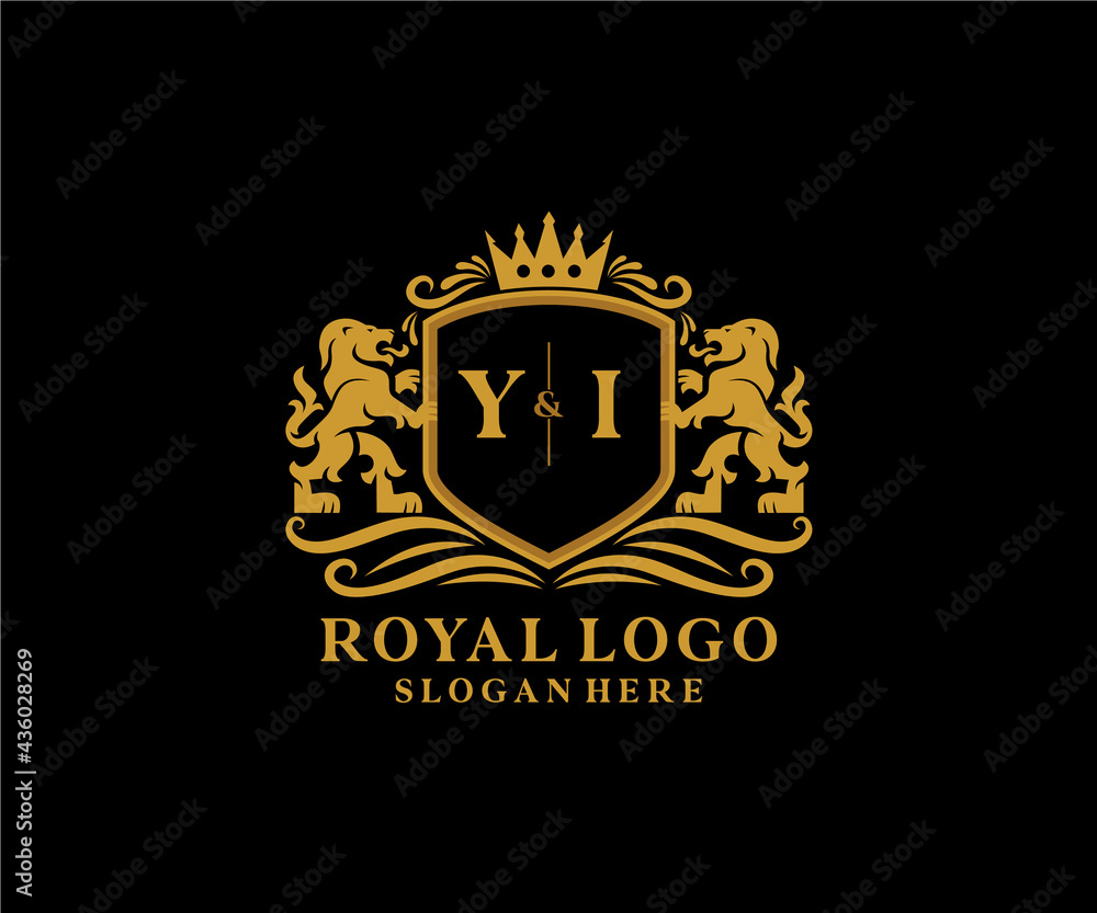 Initial YI Letter Lion Royal Luxury Logo template in vector art for ...