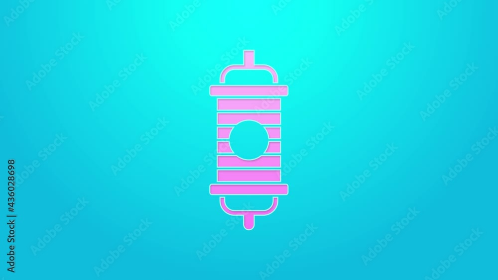 Pink line Chinese paper lantern icon isolated on blue background. 4K Video motion graphic animation Pink line Chinese paper lantern icon isolated on blue background. 4K Video motion graphic animation
