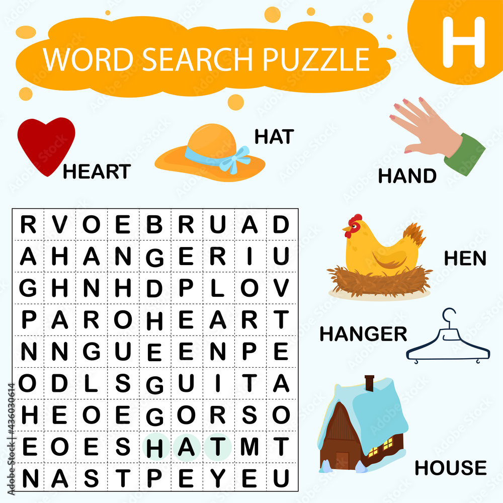 Vector educational game for kids. A puzzle for finding words starting ...