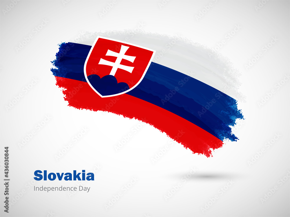 Happy independence day of Slovakia with artistic watercolor country flag background. Grunge brush flag illustration