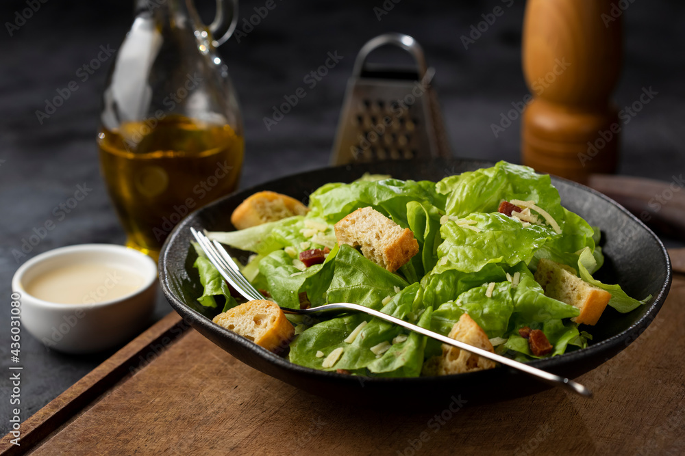 Caesar salad with croutons and bacon. Caesar salad with croutons and bacon.