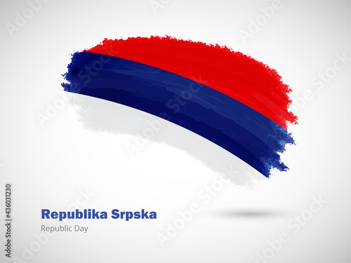 Happy republic day of Republika Srpska with artistic watercolor country flag background. Grunge brush flag illustration