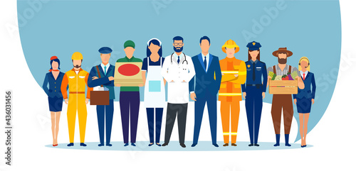 Vector of a diverse group of people of different professions and occupations photo