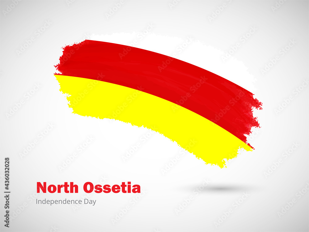 Obraz premium Happy independence day of North Ossetia with artistic watercolor country flag background. Grunge brush flag illustration