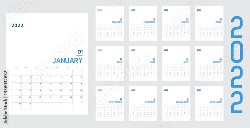 Vector of 2021 new year calendar in modern clean table simple style with blue gold green color Holiday event planner Week Starts Sunday.desk calender layout annual calender.timetable for diary