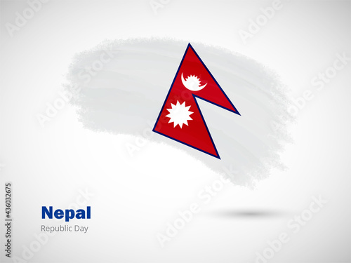 Happy republic day of Nepal with artistic watercolor country flag background. Grunge brush flag illustration