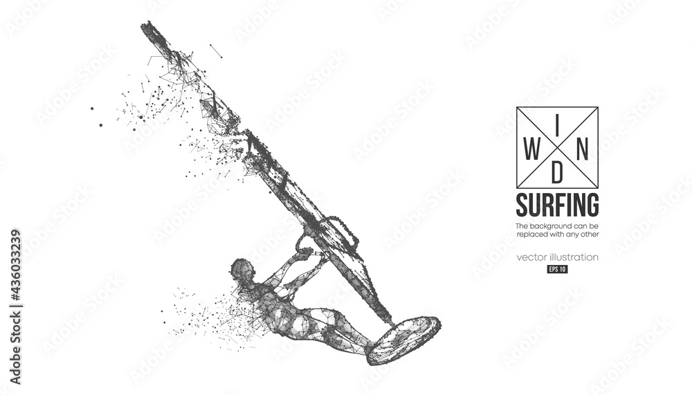 Fototapeta premium Windsurfing. Silhouette of a windsurfer. Freeride competition. Vector illustration. Thanks for watching