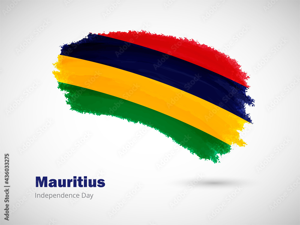 Obraz premium Happy independence day of Mauritius with artistic watercolor country flag background. Grunge brush flag illustration