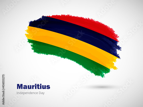 Happy independence day of Mauritius with artistic watercolor country flag background. Grunge brush flag illustration