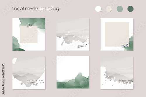 minimal abstract Instagram social media story post feed background, web banner template. green pastel watercolor vector texture frame mock up. for beauty, jewelry, cosmetics, care, wedding, make up