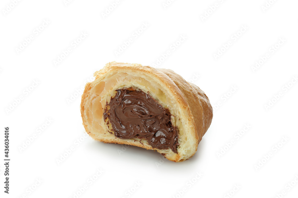 Sliced croissant with chocolate isolated on white background Sliced croissant with chocolate isolated on white background