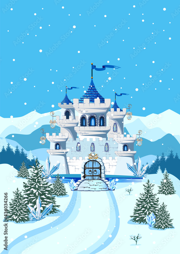 Fairy tale blue castle for a beautiful princess and prince with towers ...