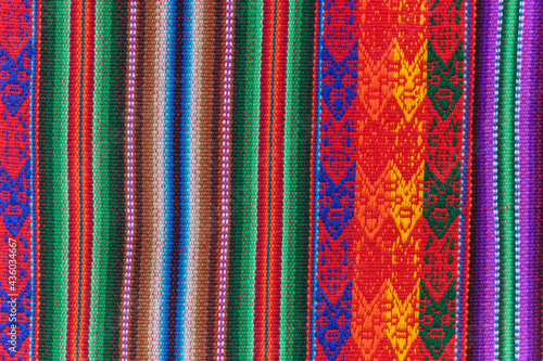 Peruvian crafts: Handmade fabric, with bands of colors typical of the Andean culture, which is repeated in several countries such as Ecuador, Peru and Bolivia