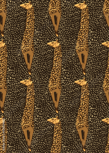 Vector repeated seamless pattern of vintage woodenn sculpture of a giraffe. photo