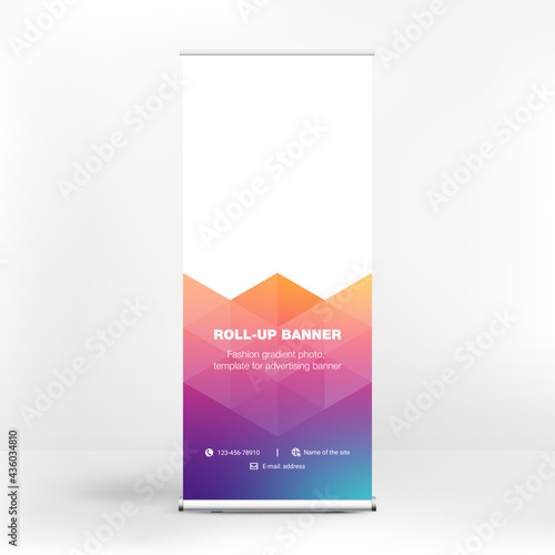 Advertising banner with fashionable gradient, roll-up banner, stand for conferences and seminars, web background