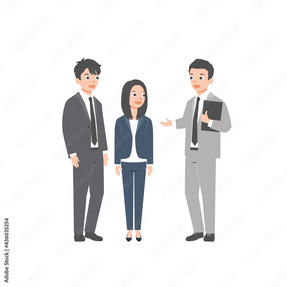 Business asian team. Vector illustration of diverse cartoon men and women in office outfits. Isolated on white background. Colorful vector illustration in flat style Business asian team. Vector illustration of diverse cartoon men and women in office outfits. Isolated on white background. Colorful vector illustration in flat style