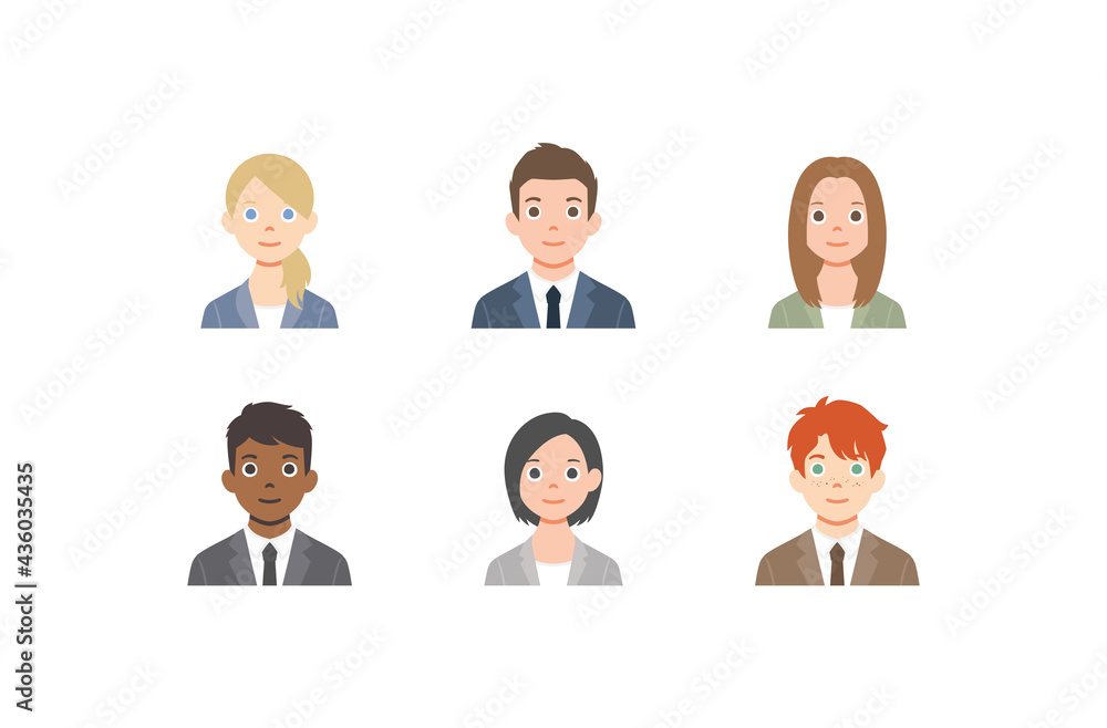 Set of avatars. Characters of business men and women. Collection of portraits of multicultural people. Isolated on white background. Colorful vector illustration in flat style Set of avatars. Characters of business men and women. Collection of portraits of multicultural people. Isolated on white background. Colorful vector illustration in flat style