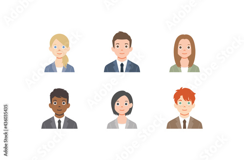 Set of avatars. Characters of business men and women. Collection of portraits of multicultural people. Isolated on white background. Colorful vector illustration in flat style