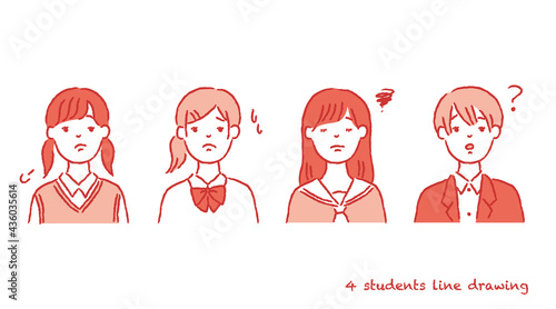 女子学生のネガティブなセットイラスト