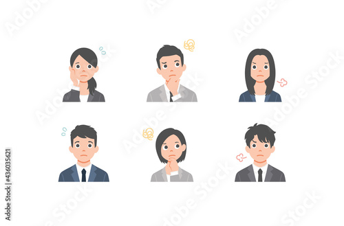 Set of avatars. Characters of business men and women. Collection of portraits of asian people. Isolated on white background. Colorful vector illustration in flat style