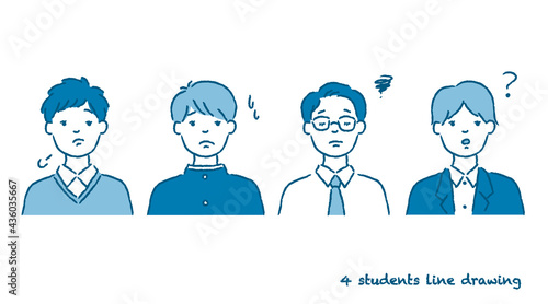 男子学生のネガティブなセットイラスト
