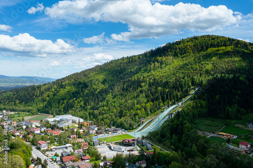 Obraz na płótnie Aerial view of the ski jump in Szczyrk w salonie