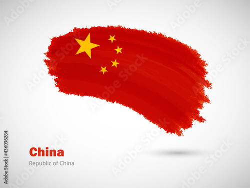 Happy national day of China with artistic watercolor country flag background. Grunge brush flag illustration