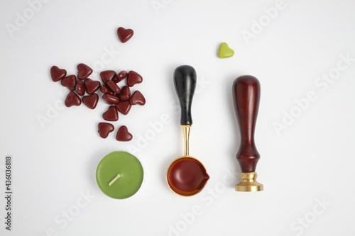 Wax stamp kit isolated on white background top view