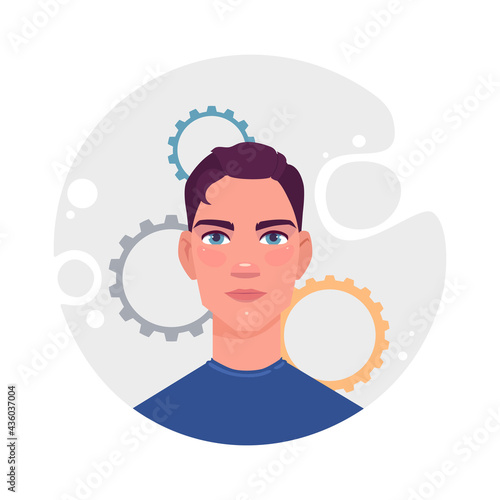 Man self realization concept background, cartoon style