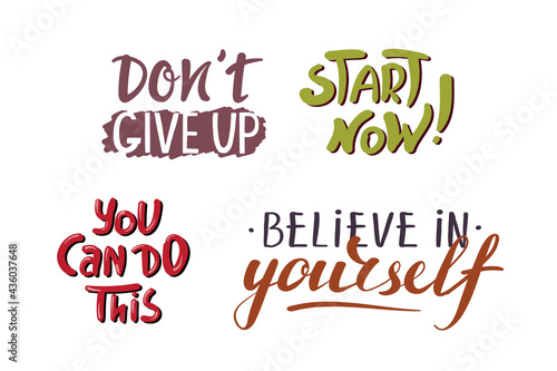 Set of hand written motivation phrases. Sport  Healthy lifestyle  Gym  Fitness  Self-developement concept. Isolated vector illustration for poster  banner  card  postcard  wall art.